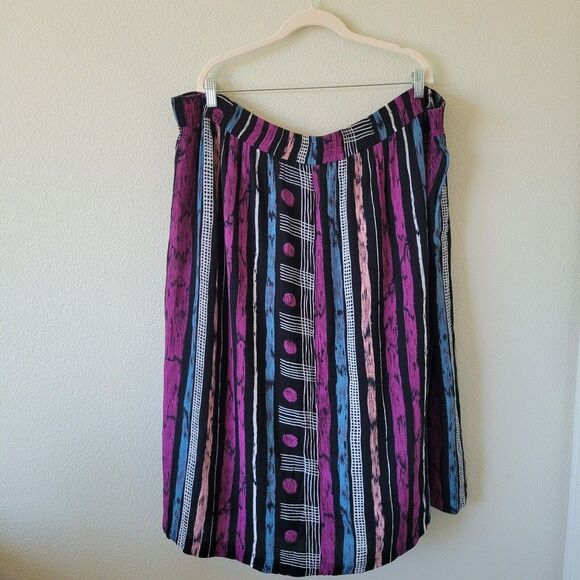 Vtg SHARON ANTHONY Striped Skirt Size 24W 90s Black Funky Crepe Rayon Textured - Picture 10 of 10